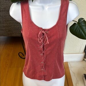 Gilded Intent Red Tie Front Fitted Tank Top